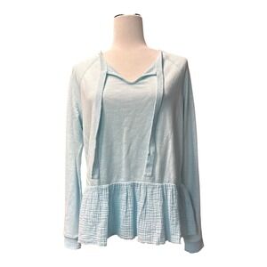 Tribal‎ Jeans Womens Surf Blue Knit Peplum Top V-Neck Long Sleeve Small NWT